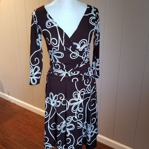 Brown and white V neck dress